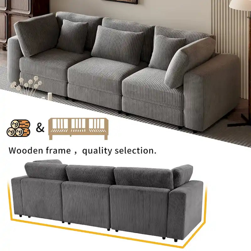 Elegant Corduroy 3 Seater Sofa with 5 Pillows