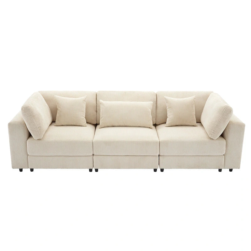 Elegant Corduroy 3 Seater Sofa with 5 Pillows