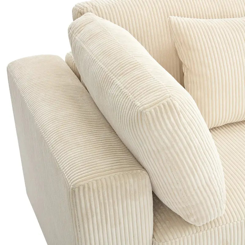 Elegant Corduroy 3 Seater Sofa with 5 Pillows