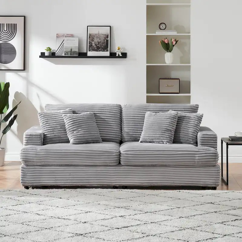 79.3 Corduroy 3-seater Sofa with Toss Pillows and Spring Cushion