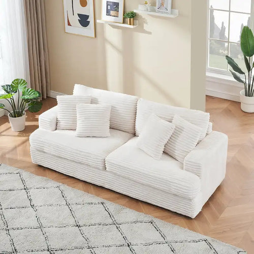 79.3 Corduroy 3-seater Sofa with Toss Pillows and Spring Cushion
