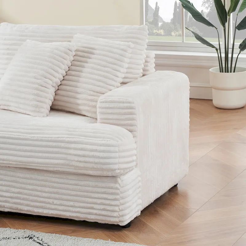 79.3 Corduroy 3-seater Sofa with Toss Pillows and Spring Cushion