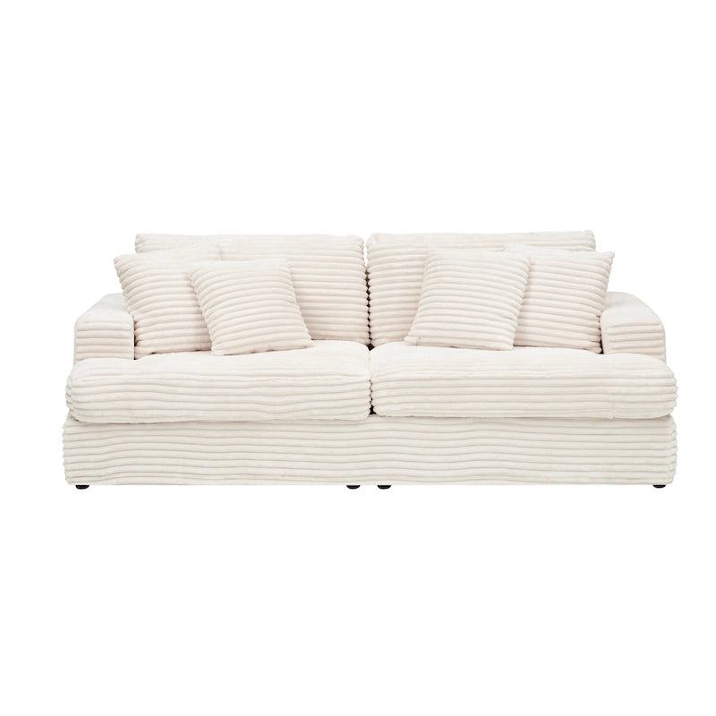 79.3 Corduroy 3-seater Sofa with Toss Pillows and Spring Cushion
