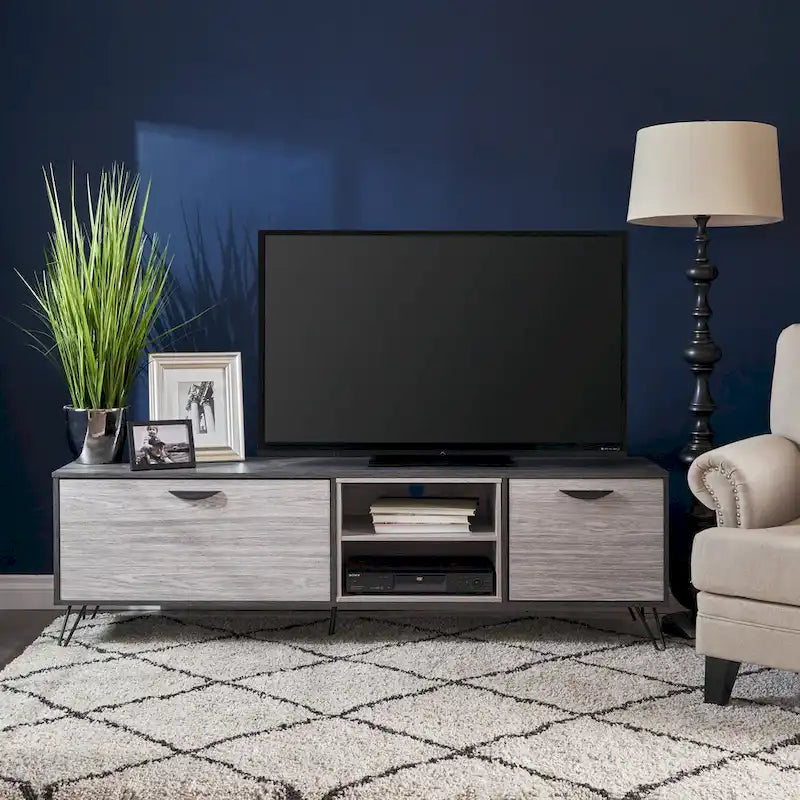 Grey 71.1 TV Stand with Fold-Out Cabinet, Regular Cabinet, and 2 Shelves for TVs Up to 79