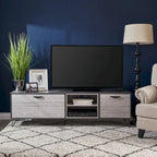 Grey 71.1 TV Stand with Fold-Out Cabinet, Regular Cabinet, and 2 Shelves for TVs Up to 79
