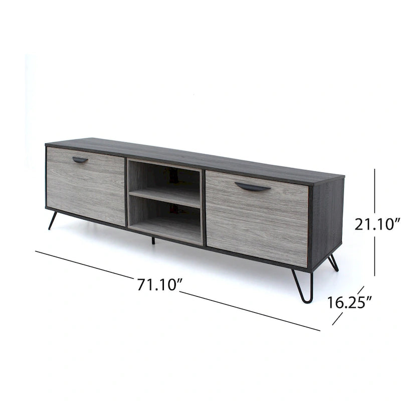 Grey 71.1 TV Stand with Fold-Out Cabinet, Regular Cabinet, and 2 Shelves for TVs Up to 79