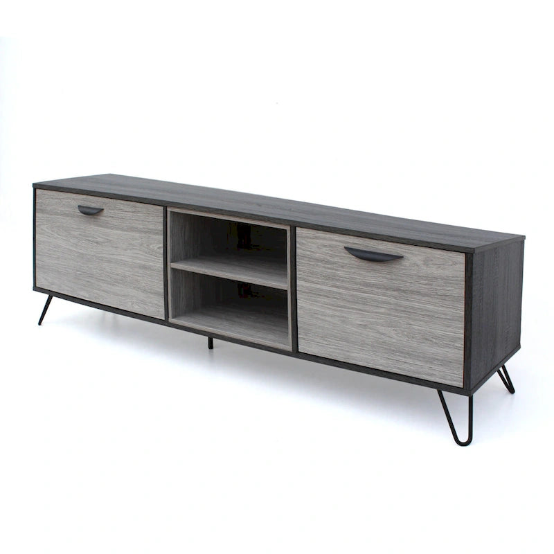 Grey 71.1 TV Stand with Fold-Out Cabinet, Regular Cabinet, and 2 Shelves for TVs Up to 79