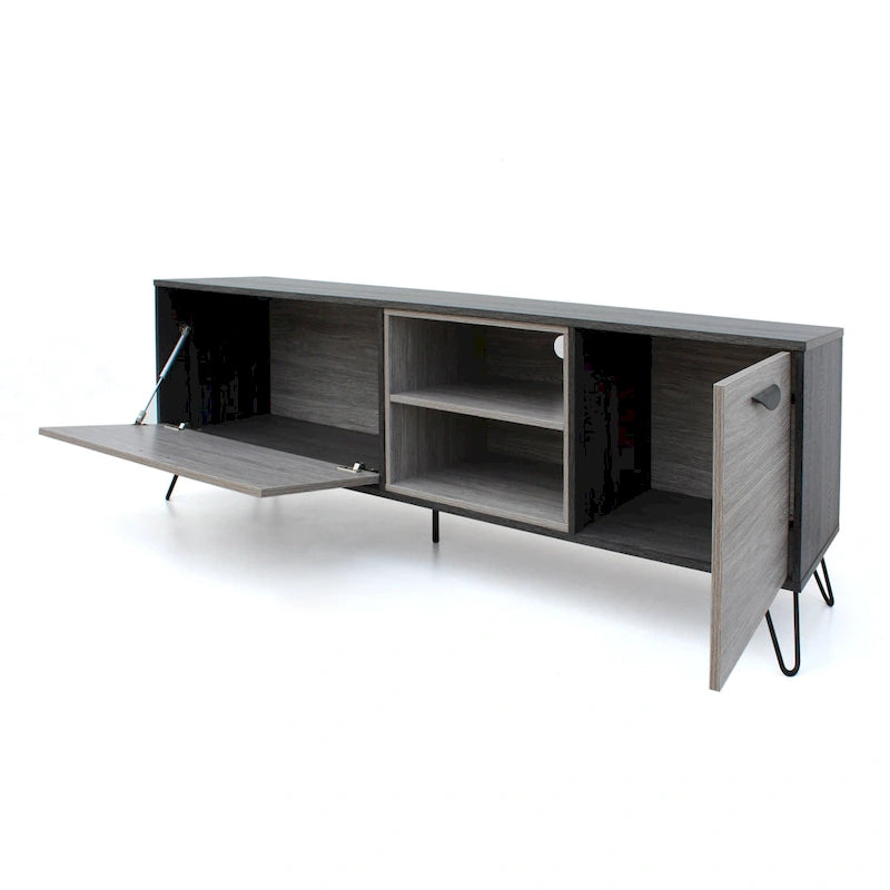 Grey 71.1 TV Stand with Fold-Out Cabinet, Regular Cabinet, and 2 Shelves for TVs Up to 79