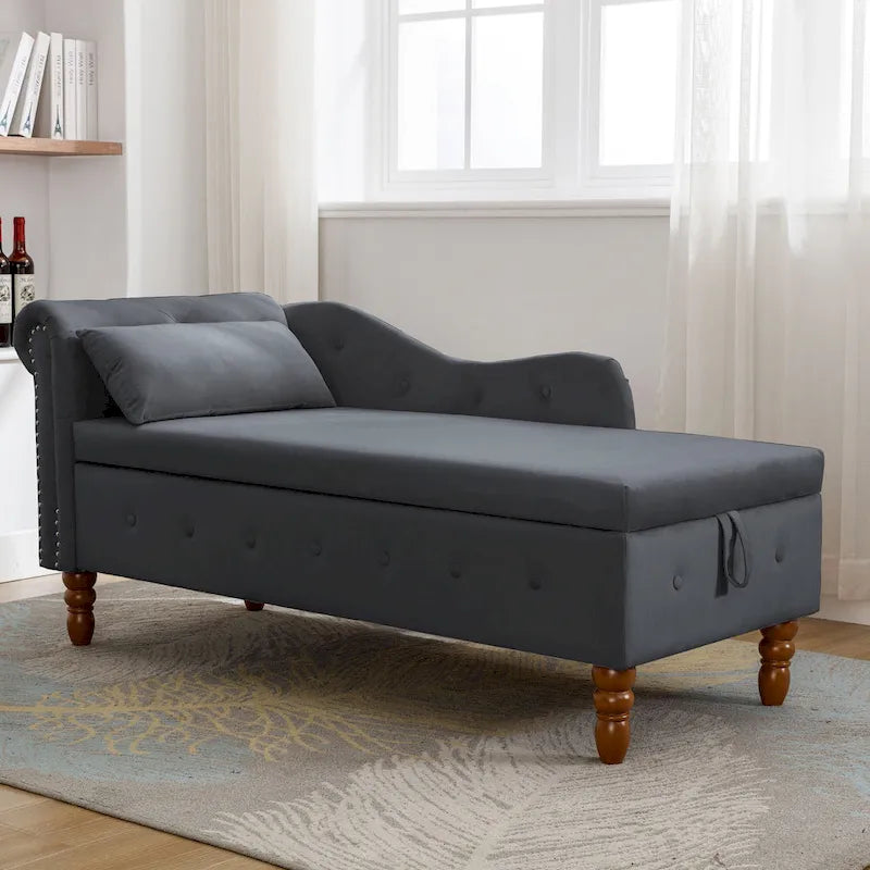 Black 58.26 Velvet Upholstered Button Tufted Chaise Lounge Chair with Storage