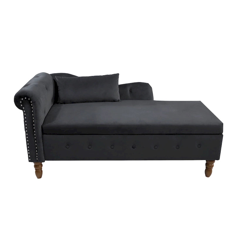Black 58.26 Velvet Upholstered Button Tufted Chaise Lounge Chair with Storage