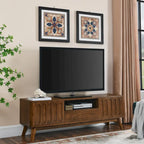 Fluted TV Stand for 65 inch TV,Entertainment Center with Storage,Wood Media Console, Accent Table,2 Door,1 Drawer,Wood Leg