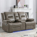 2 Seater Home Theater Recliner Manual Recliner Chair with a LED Light Strip Two Cup Holders and a Storage Box