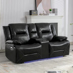 2 Seater Home Theater Recliner Manual Recliner Chair with a LED Light Strip Two Cup Holders and a Storage Box