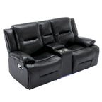 2 Seater Home Theater Recliner Manual Recliner Chair with a LED Light Strip Two Cup Holders and a Storage Box