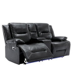 2 Seater Home Theater Recliner Manual Recliner Chair with a LED Light Strip Two Cup Holders and a Storage Box