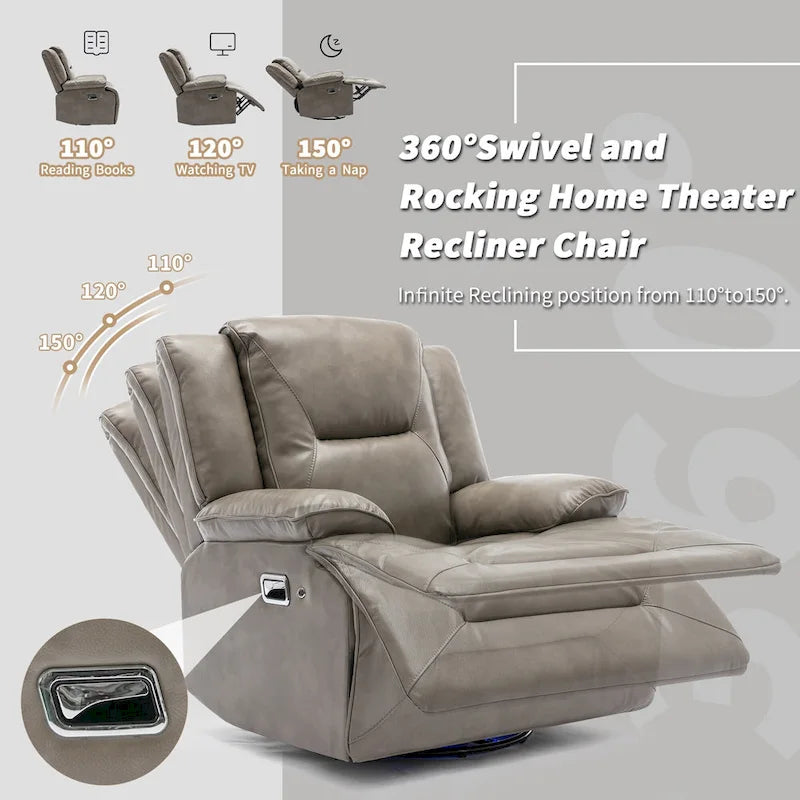 2 Seater Home Theater Recliner Manual Recliner Chair with a LED Light Strip Two Cup Holders and a Storage Box