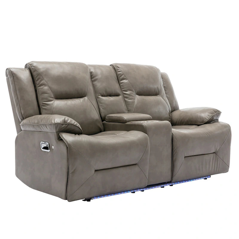 2 Seater Home Theater Recliner Manual Recliner Chair with a LED Light Strip Two Cup Holders and a Storage Box