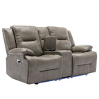 2 Seater Home Theater Recliner Manual Recliner Chair with a LED Light Strip Two Cup Holders and a Storage Box