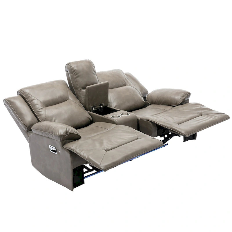 2 Seater Home Theater Recliner Manual Recliner Chair with a LED Light Strip Two Cup Holders and a Storage Box