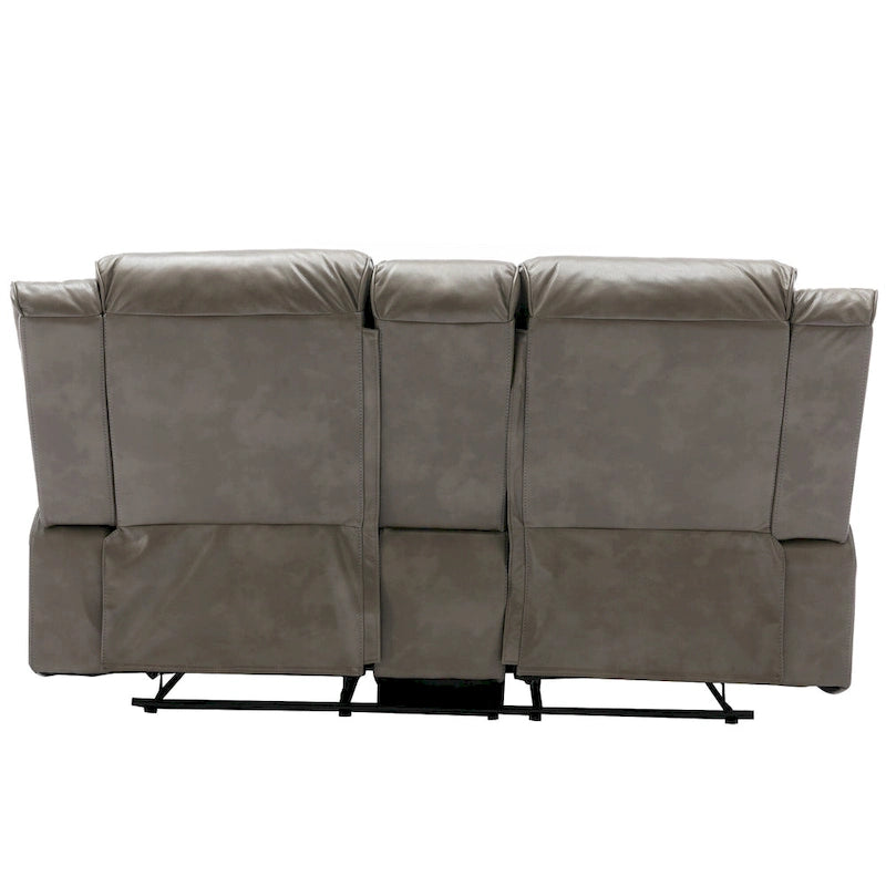 2 Seater Home Theater Recliner Manual Recliner Chair with a LED Light Strip Two Cup Holders and a Storage Box