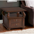 HomeRoots 26 Brown Solid Wood Square End Table With Two Drawers And Shelf - 26' X '26' X '28