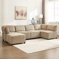 U-Shaped Corduroy Upholstered 6-Seat Convertible Modular Sectional Sofa Fit for Living Room