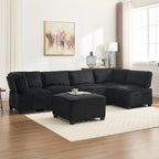U-Shaped Corduroy Upholstered 6-Seat Convertible Modular Sectional Sofa Fit for Living Room