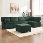 U-Shaped Corduroy Upholstered 6-Seat Convertible Modular Sectional Sofa Fit for Living Room
