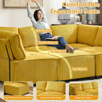 U-Shaped Corduroy Upholstered 6-Seat Convertible Modular Sectional Sofa Fit for Living Room