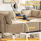 U-Shaped Corduroy Upholstered 6-Seat Convertible Modular Sectional Sofa Fit for Living Room
