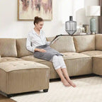 U-Shaped Corduroy Upholstered 6-Seat Convertible Modular Sectional Sofa Fit for Living Room