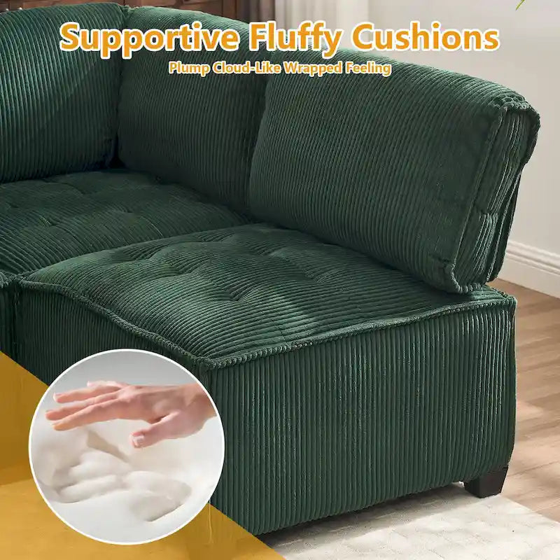 U-Shaped Corduroy Upholstered 6-Seat Convertible Modular Sectional Sofa Fit for Living Room