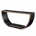 Riza Console Table, Half Moon Wood Frame Black, Gold Finish, 70 Inch