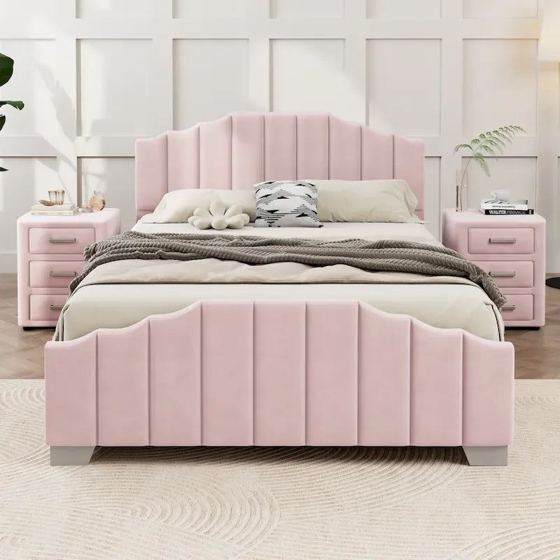 Modern Full Size Upholstered Platform Bed with Quilted Headboard and Footboard, Wooden Frame, No Box Spring Needed