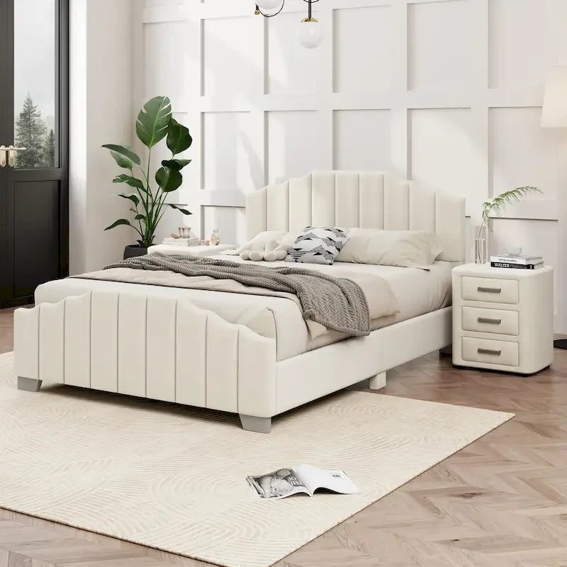 Modern Full Size Upholstered Platform Bed with Quilted Headboard and Footboard, Wooden Frame, No Box Spring Needed