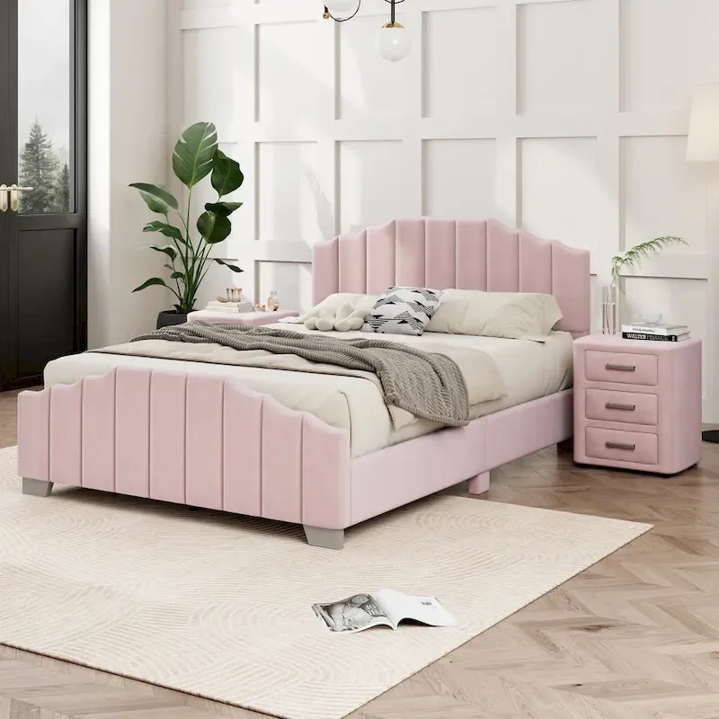 Modern Full Size Upholstered Platform Bed with Quilted Headboard and Footboard, Wooden Frame, No Box Spring Needed