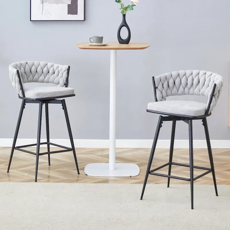 Set of 2 Swivel Bar Stools with Breathable Linen Cushions - Counter Height Stools for Kitchen Island, Dining or Pub