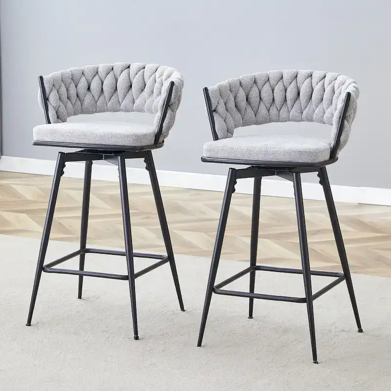Set of 2 Swivel Bar Stools with Breathable Linen Cushions - Counter Height Stools for Kitchen Island, Dining or Pub