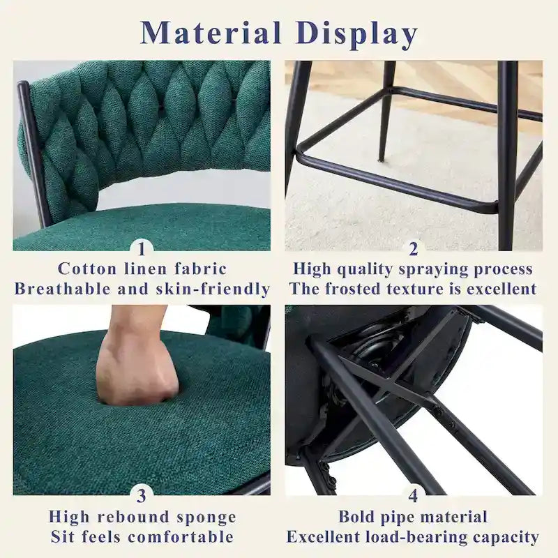 Set of 2 Swivel Bar Stools with Breathable Linen Cushions - Counter Height Stools for Kitchen Island, Dining or Pub