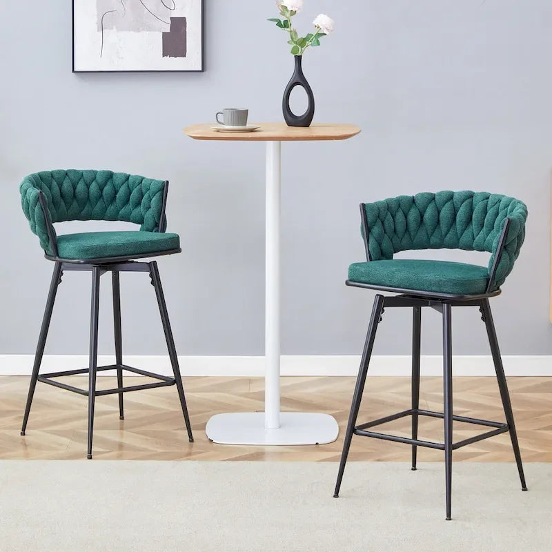 Set of 2 Swivel Bar Stools with Breathable Linen Cushions - Counter Height Stools for Kitchen Island, Dining or Pub