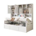Twin Daybed with Hydraulic Lift, 3 Storage Spaces & Built-in Shelves and Cabinets