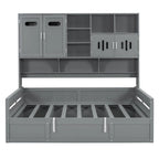 Twin Daybed with Hydraulic Lift, 3 Storage Spaces & Built-in Shelves and Cabinets