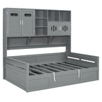 Twin Daybed with Hydraulic Lift, 3 Storage Spaces & Built-in Shelves and Cabinets