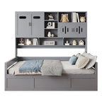 Twin Daybed with Hydraulic Lift, 3 Storage Spaces & Built-in Shelves and Cabinets