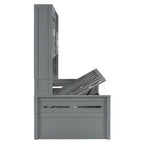 Twin Daybed with Hydraulic Lift, 3 Storage Spaces & Built-in Shelves and Cabinets