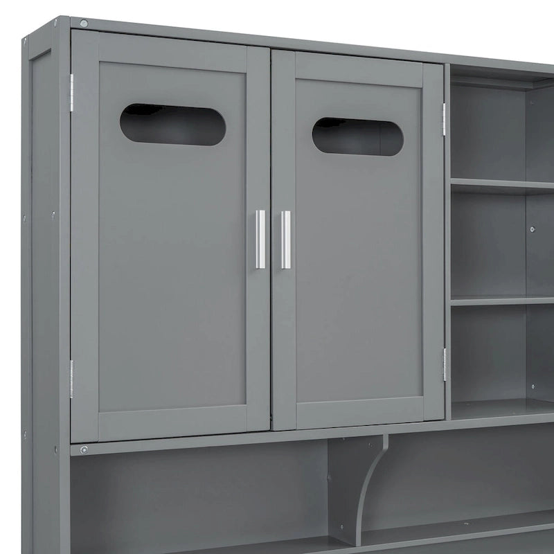 Twin Daybed with Hydraulic Lift, 3 Storage Spaces & Built-in Shelves and Cabinets