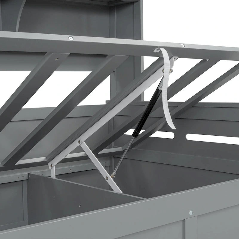 Twin Daybed with Hydraulic Lift, 3 Storage Spaces & Built-in Shelves and Cabinets