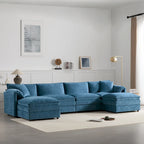 136 U-Shaped Chenille Cloud Sectional Sofa with Dual Ottomans