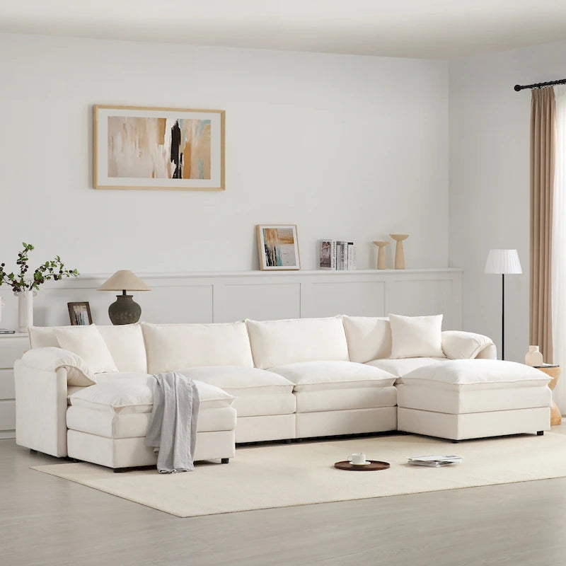 136 U-Shaped Chenille Cloud Sectional Sofa with Dual Ottomans