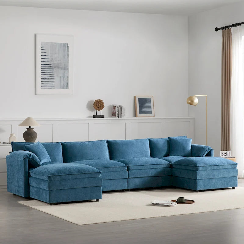 136 U-Shaped Chenille Cloud Sectional Sofa with Dual Ottomans